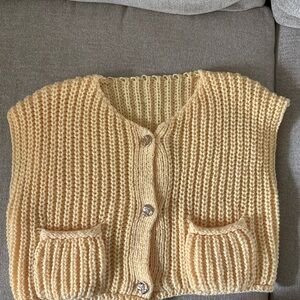 Soft Knit Cropped Button-Front Sweater Vest in Pale Yellow